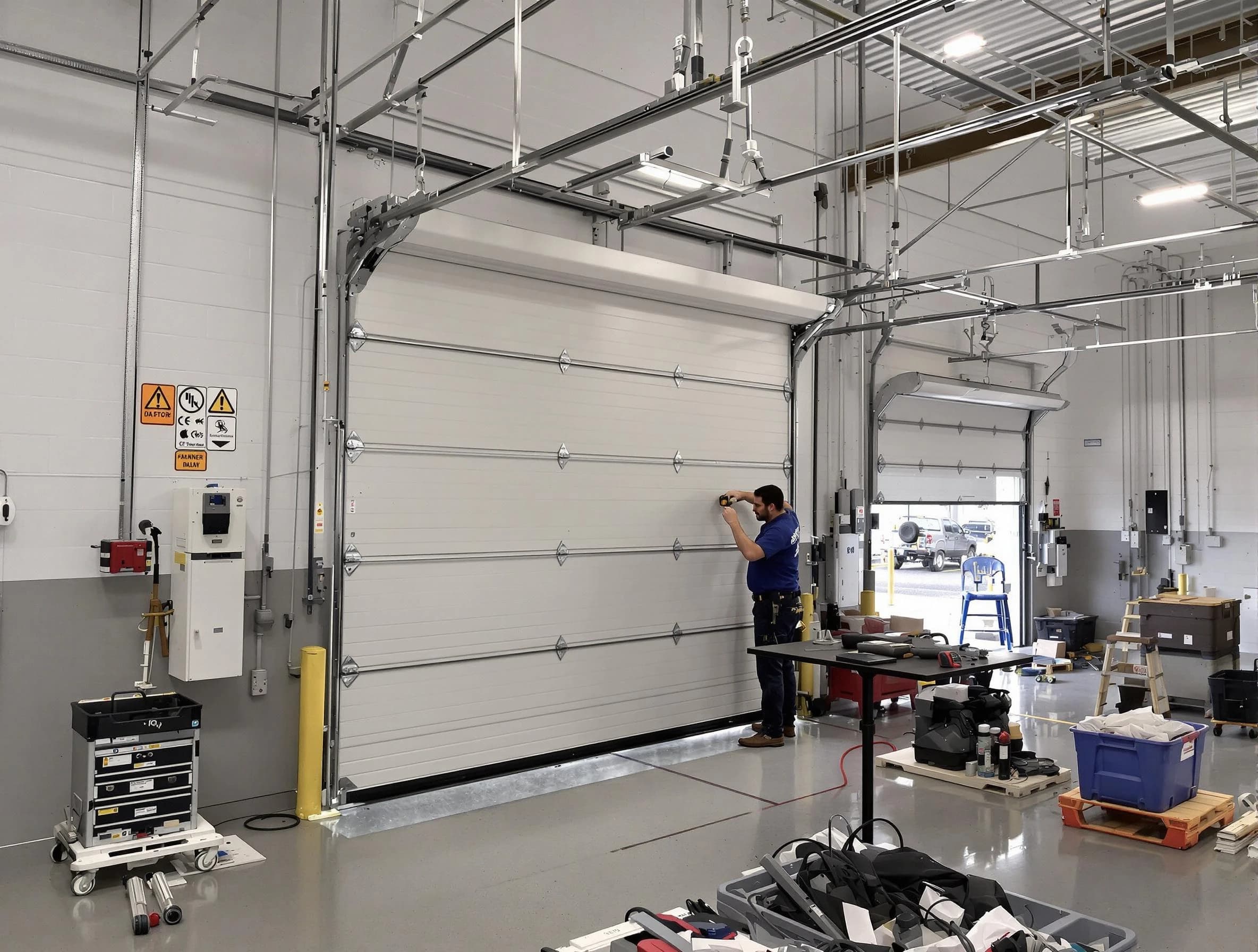 Commercial garage door repair being performed by Marlborough Garage Door Repair expert in Marlborough
