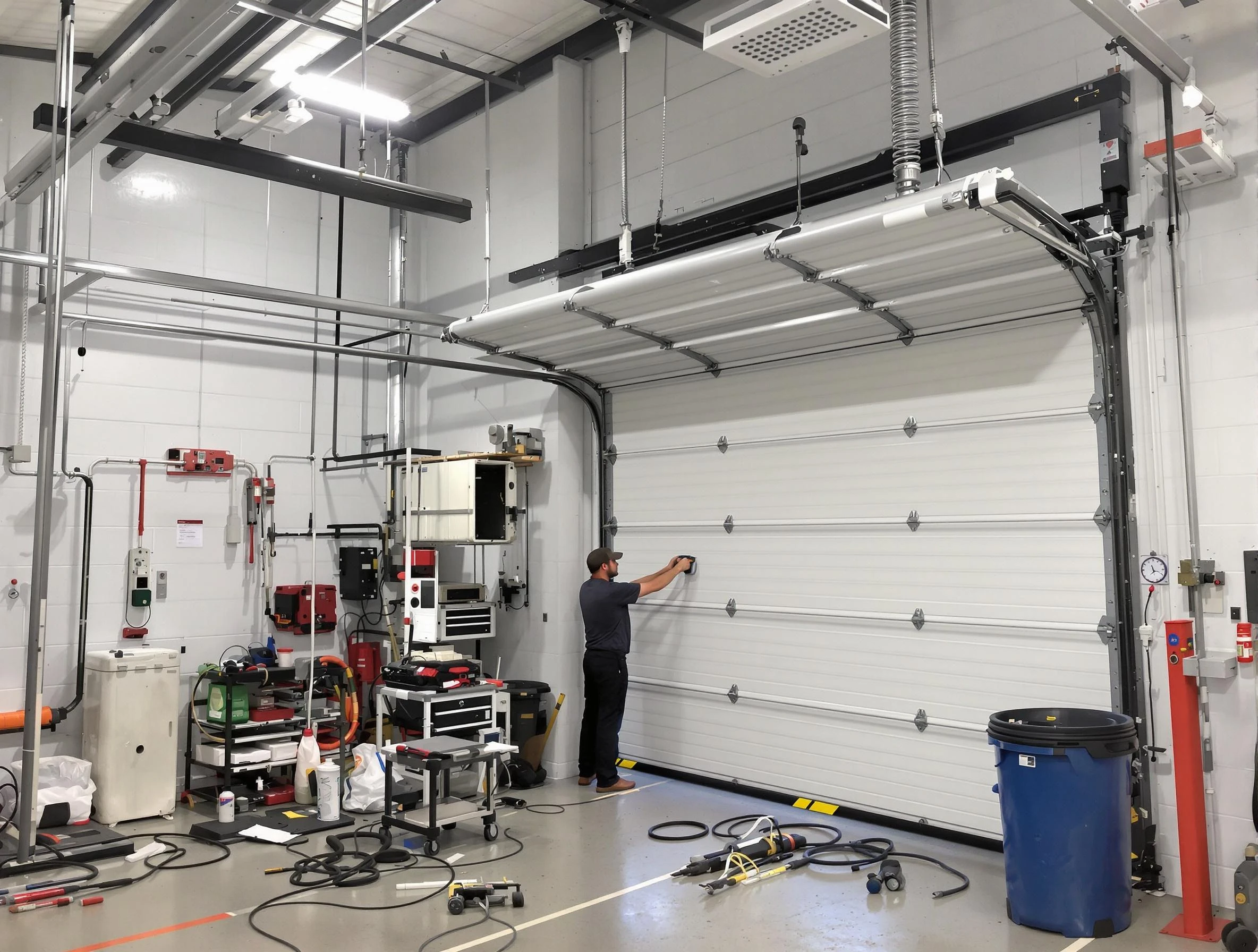 Marlborough Garage Door Repair certified technician performing commercial door repair at a Marlborough business facility
