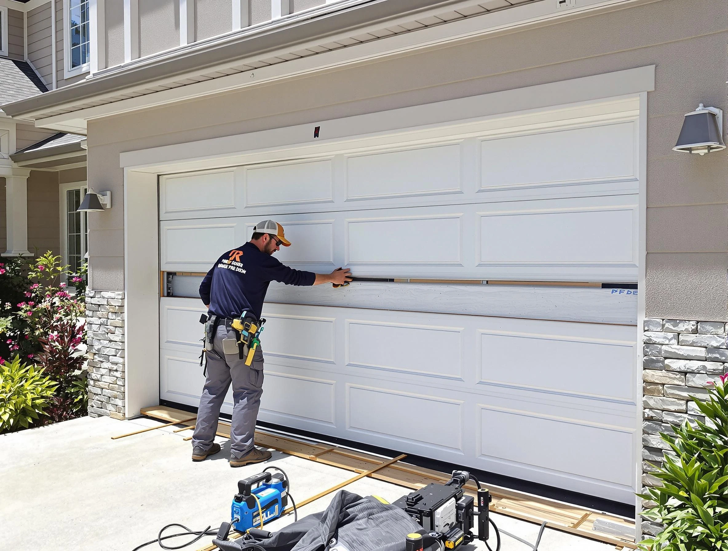 Marlborough Garage Door Repair team performing complete garage door replacement at Marlborough residence