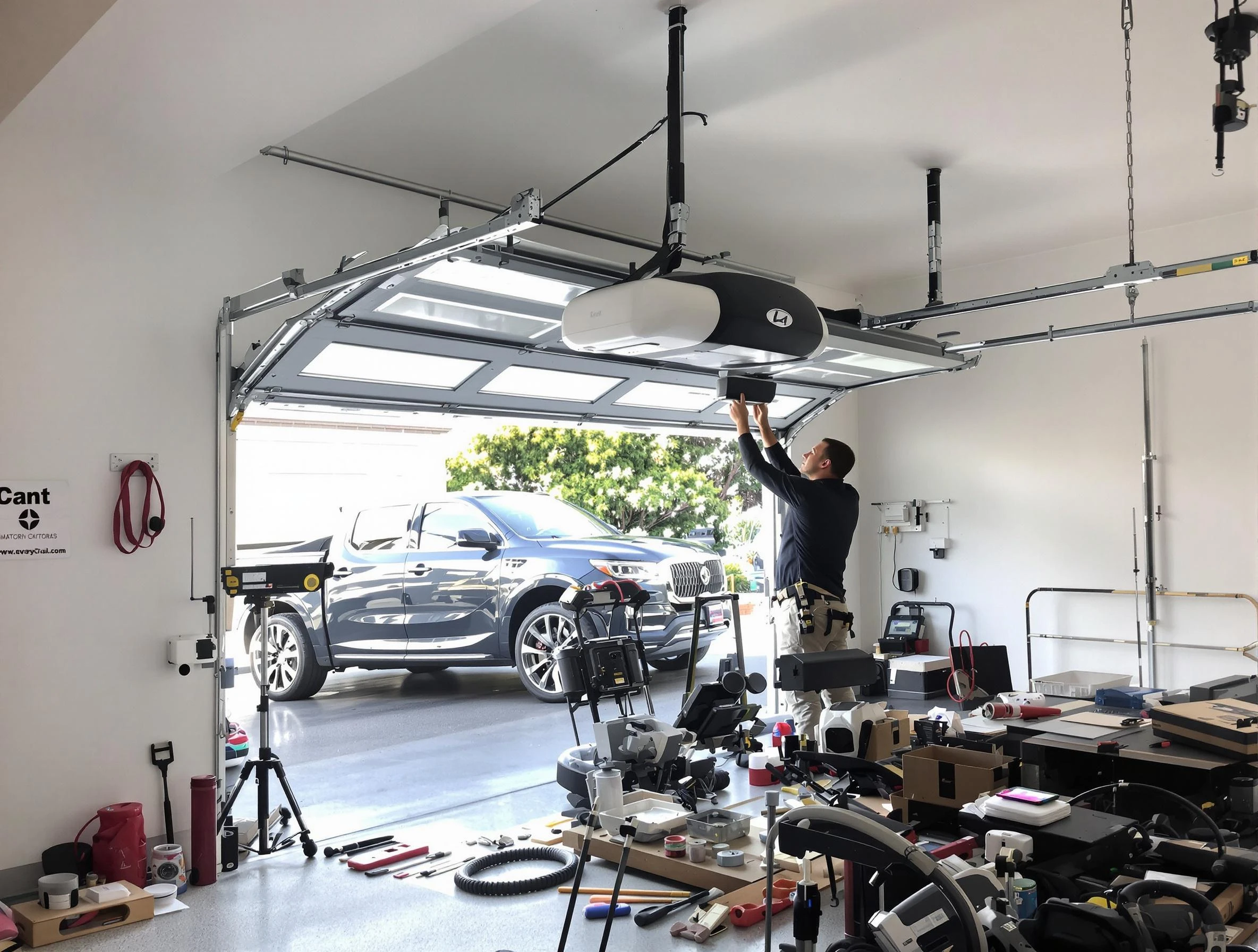 Marlborough Garage Door Repair specialist installing smart garage door opener system in Marlborough home