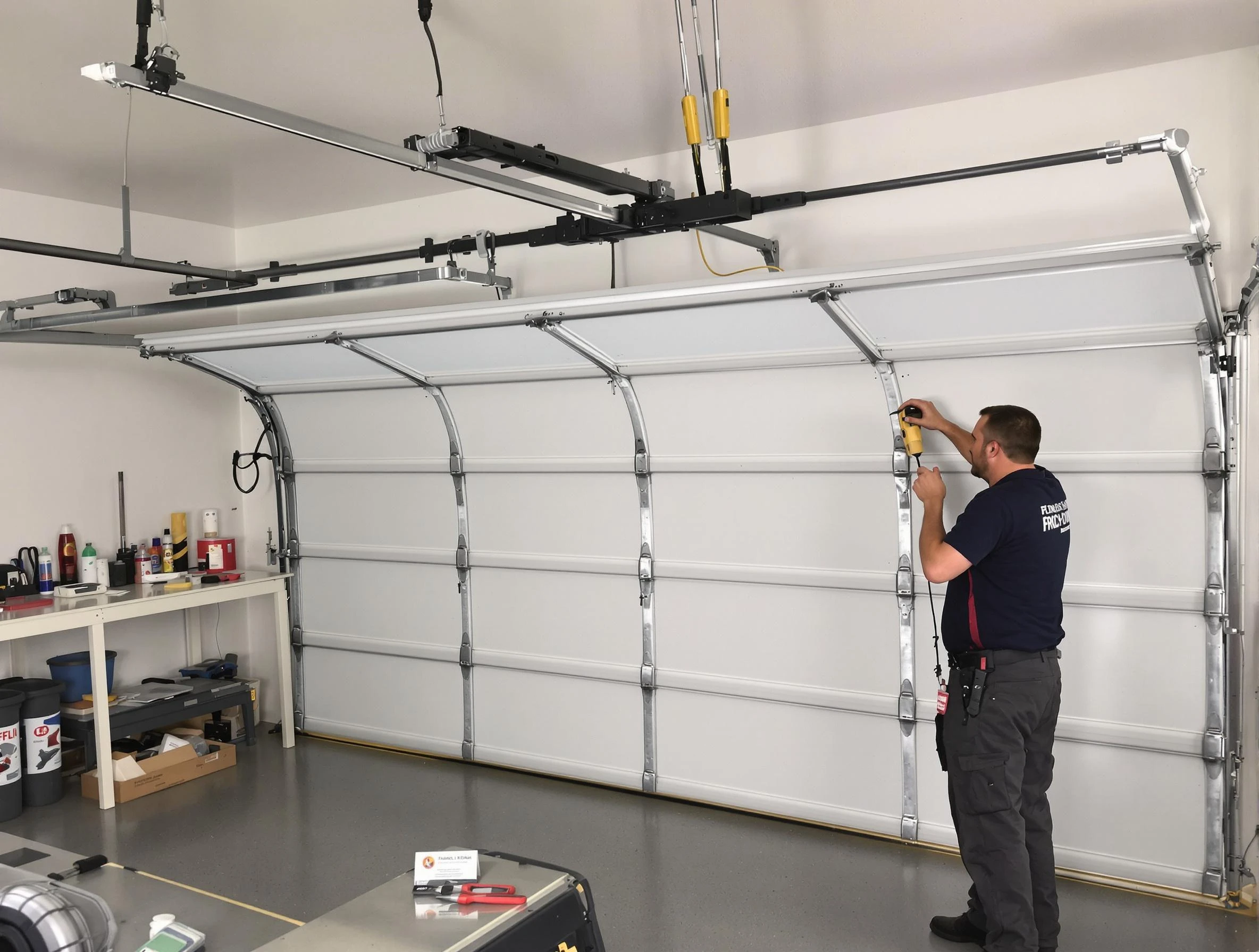 Marlborough Garage Door Repair certified technician performing overhead door system repair in Marlborough