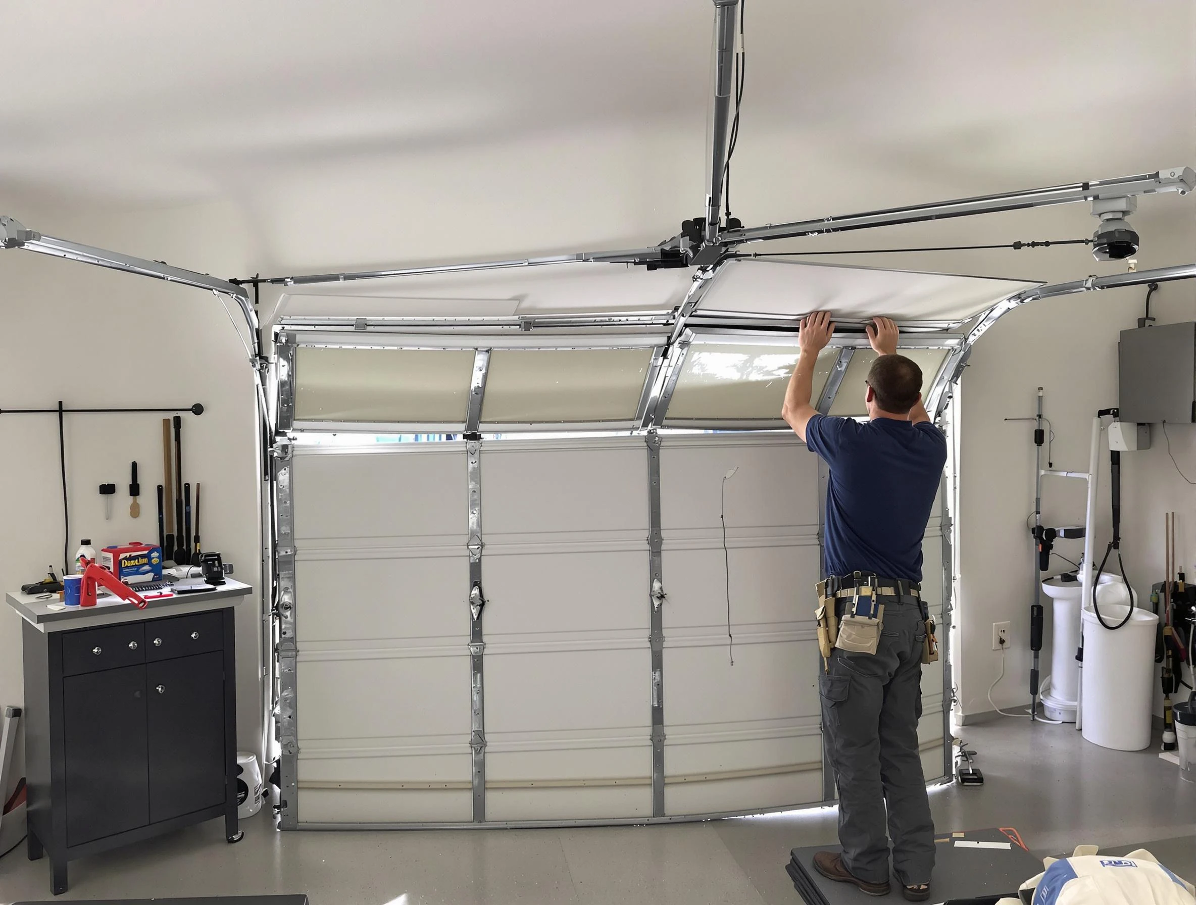 Marlborough Garage Door Repair specialist performing precise section replacement on Marlborough garage door
