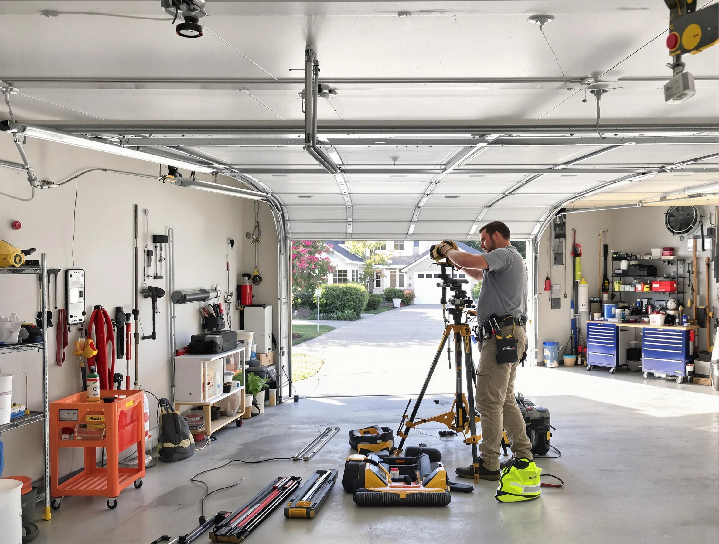 Marlborough Garage Door Repair specialist performing laser-guided track alignment in Marlborough